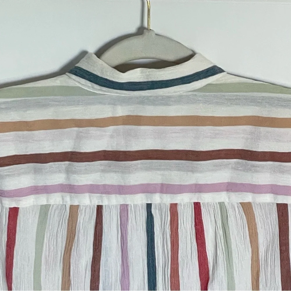 Madewell Gauze Central Button Down Tunic Shirt in Rainbow Stripe 35927 - Picture 2 of 15
